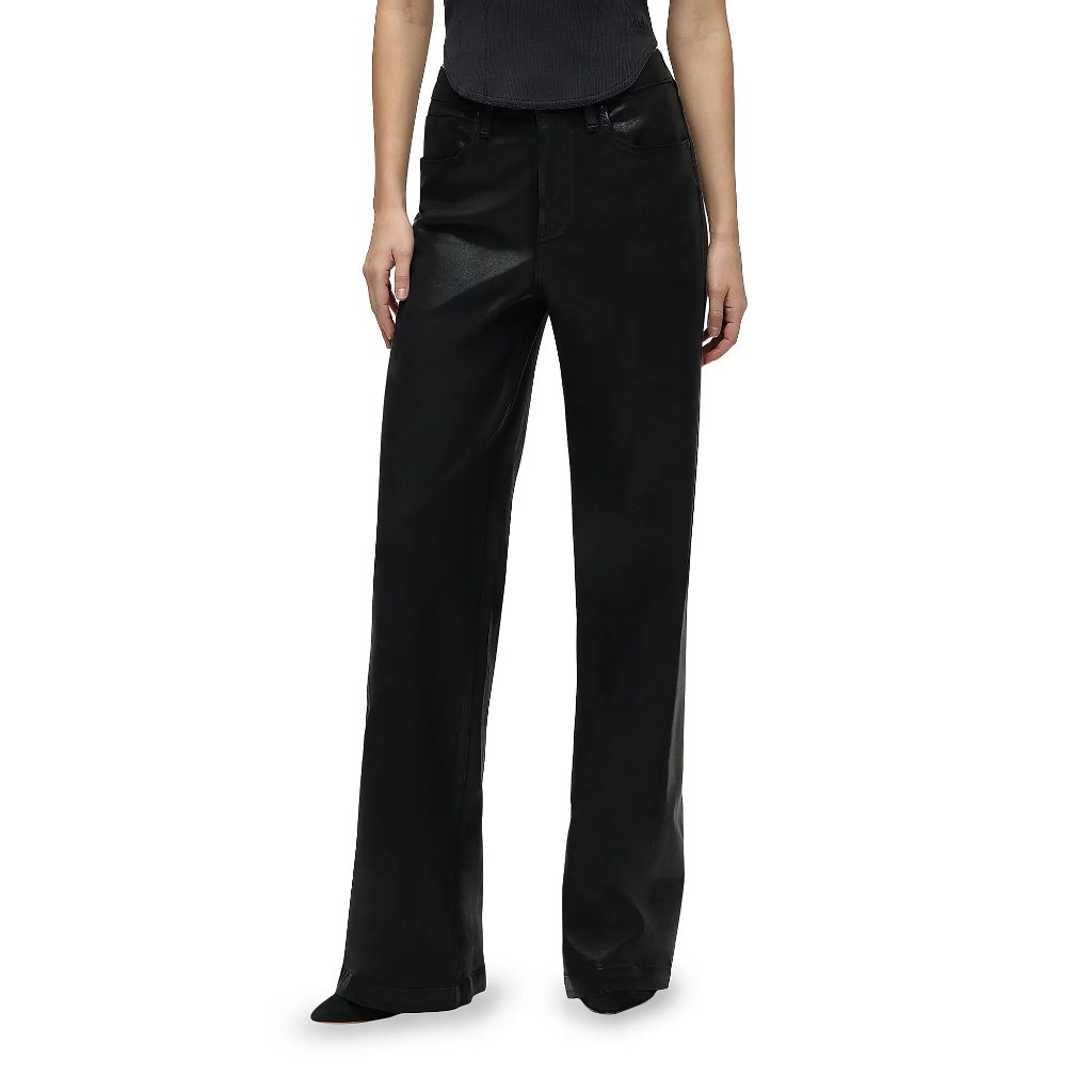 Hudson Jodie Coated-Denim High-Rise Wide-Leg Jeans Black Chick 32